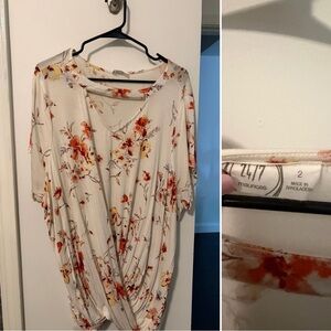 Maurices Cream and Orange Floral Short Sleeve Top